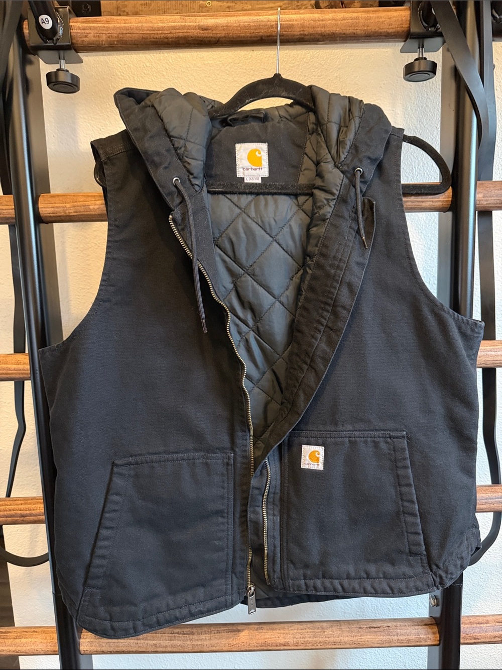 Carhartt Black Quilted Hooded Work Vest